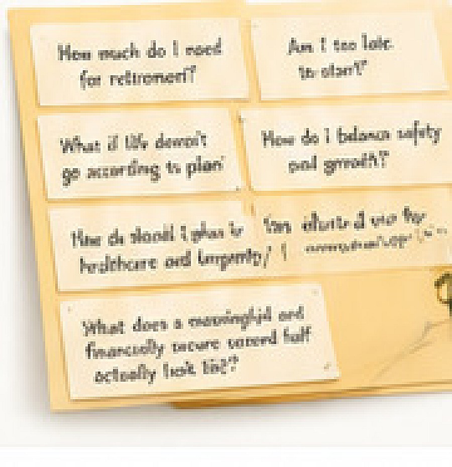 Sticky notes with retirement questions
