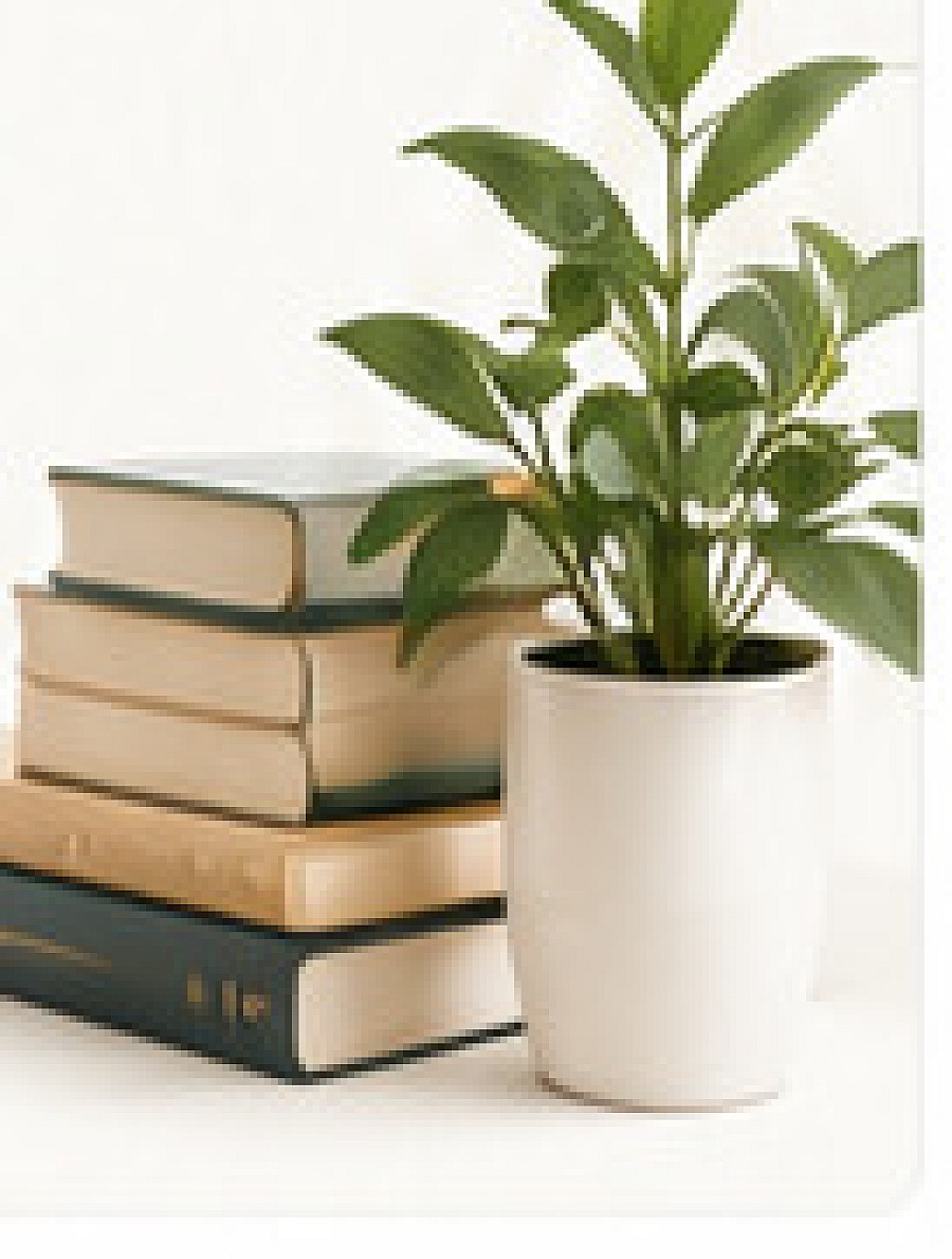 Stack of books with a plant