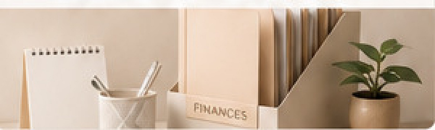Organised financial files and a small plant