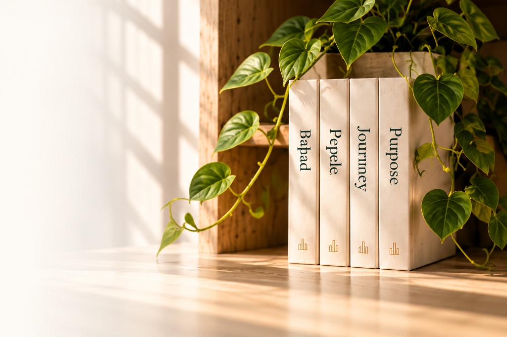 Bookshelf with plants and books exploring life and finance
