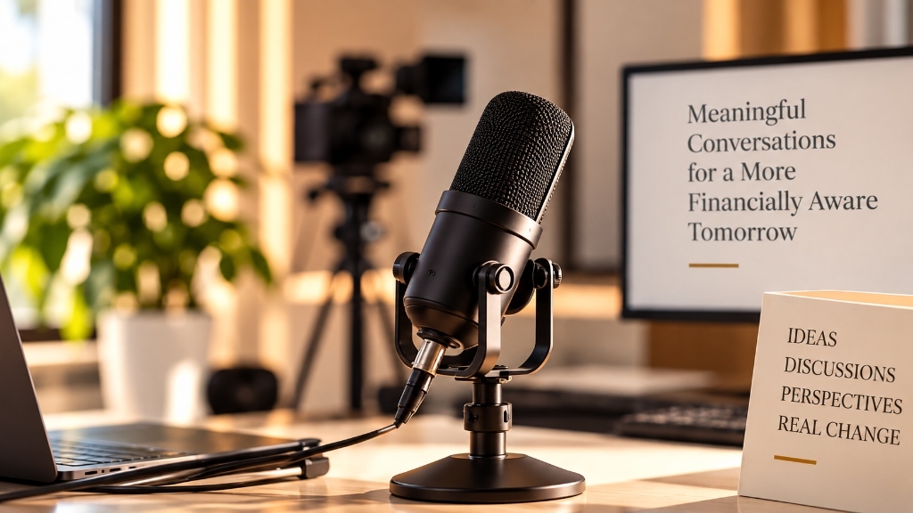 Studio microphone and broadcast setup for media conversations